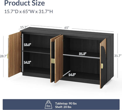 65 Inch Fluted Buffet Cabinet - Elegant Storage Solution