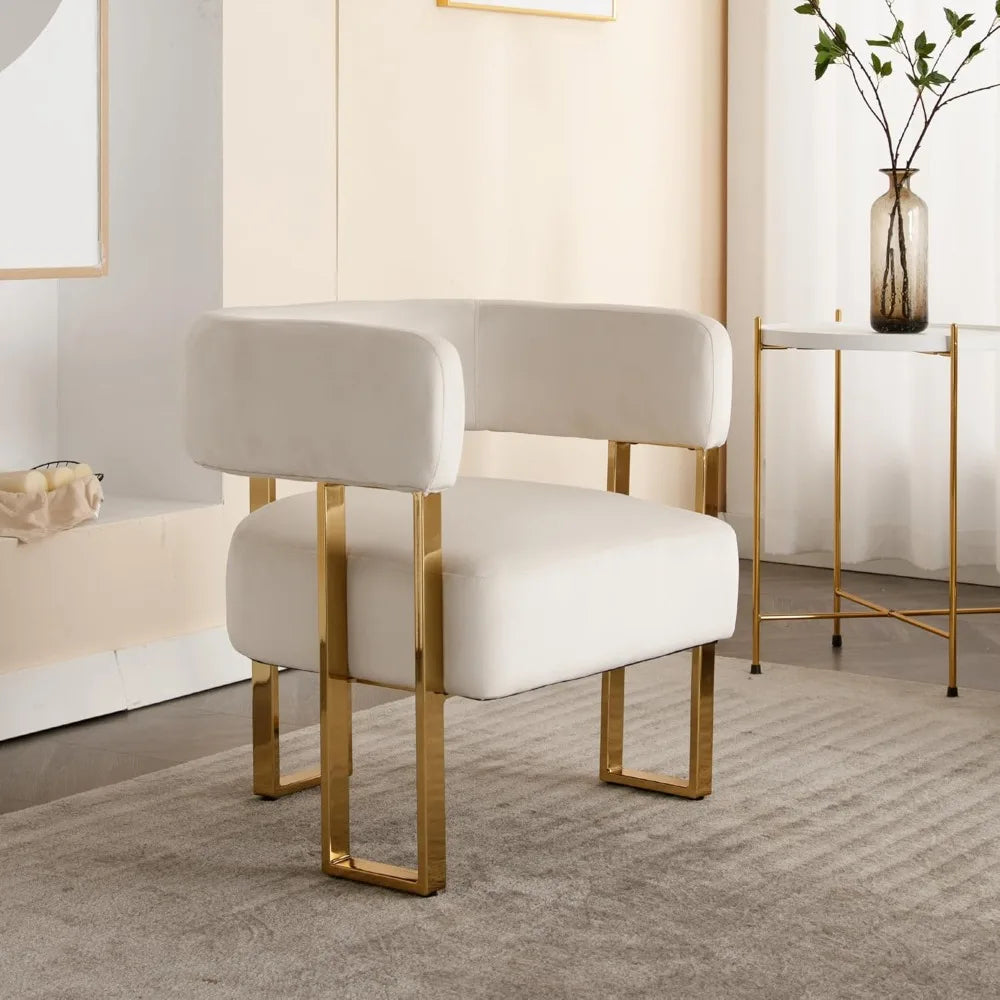 Ivory Velvet Accent Chairs - Gold Metal Legs, Set of 2