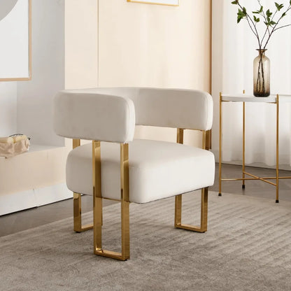 Ivory Velvet Accent Chairs - Gold Metal Legs, Set of 2