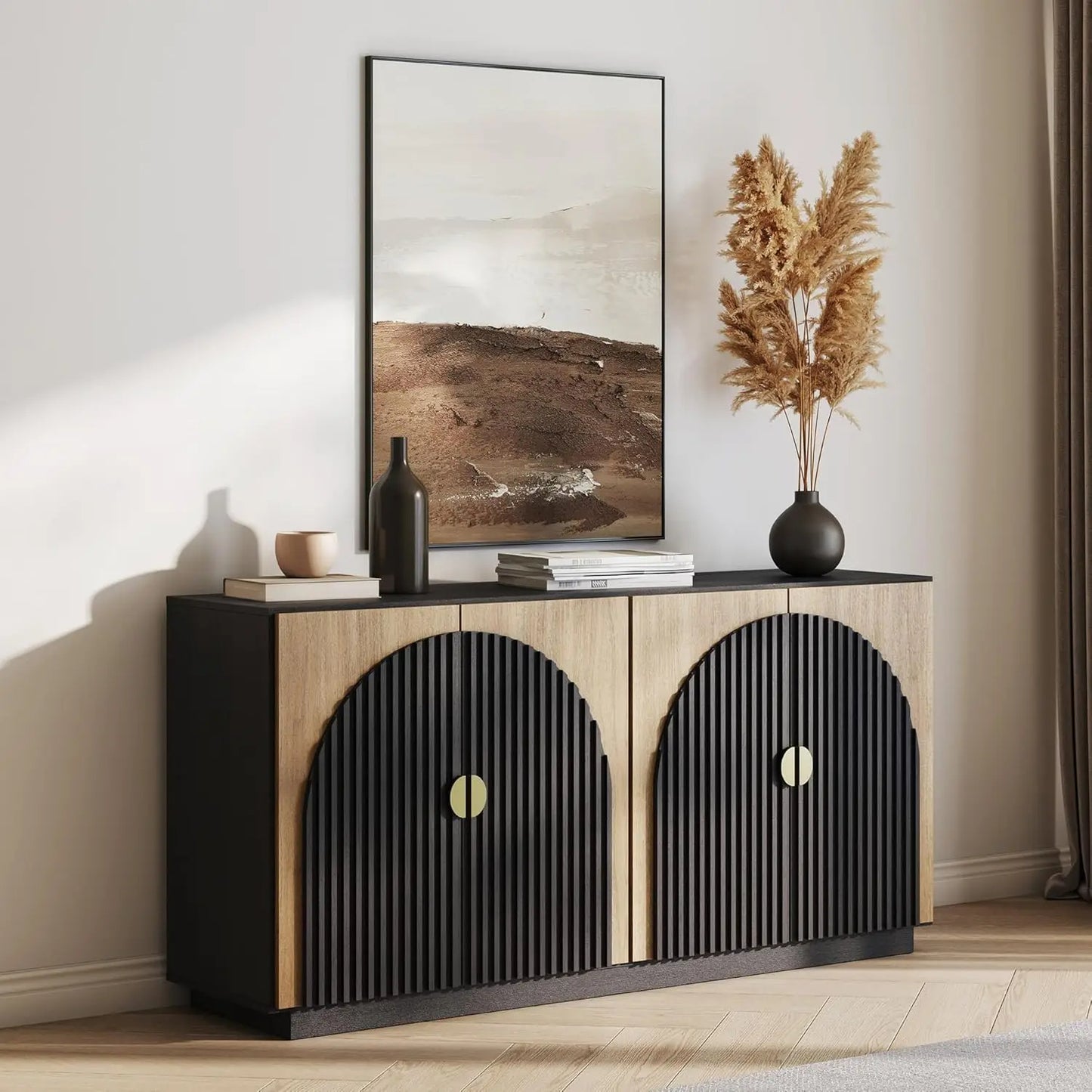 65 Inch Fluted Buffet Cabinet - Elegant Storage Solution