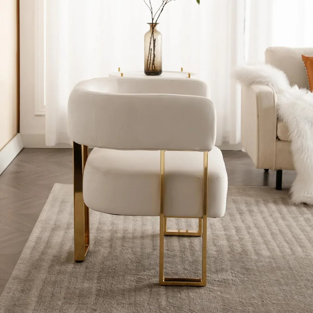 Ivory Velvet Accent Chairs - Gold Metal Legs, Set of 2
