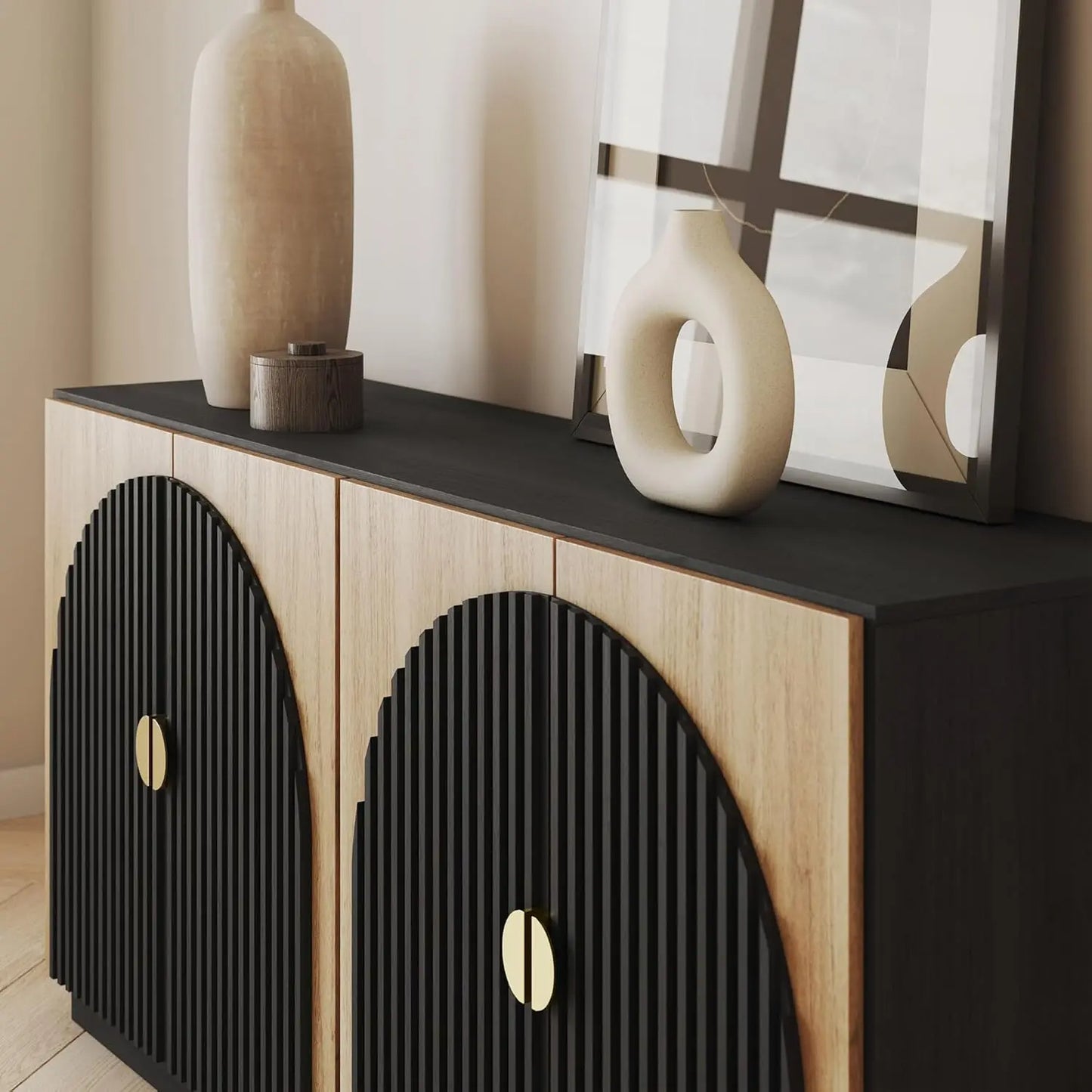 65 Inch Fluted Buffet Cabinet - Elegant Storage Solution