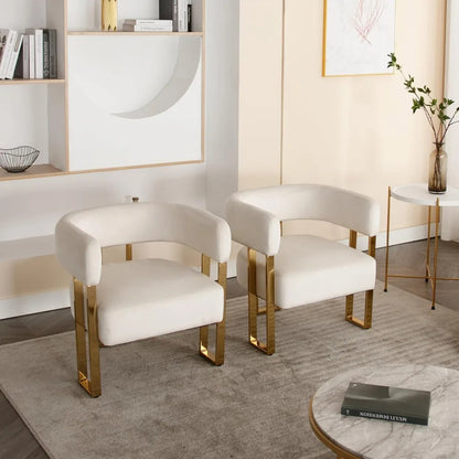 Ivory Velvet Accent Chairs - Gold Metal Legs, Set of 2