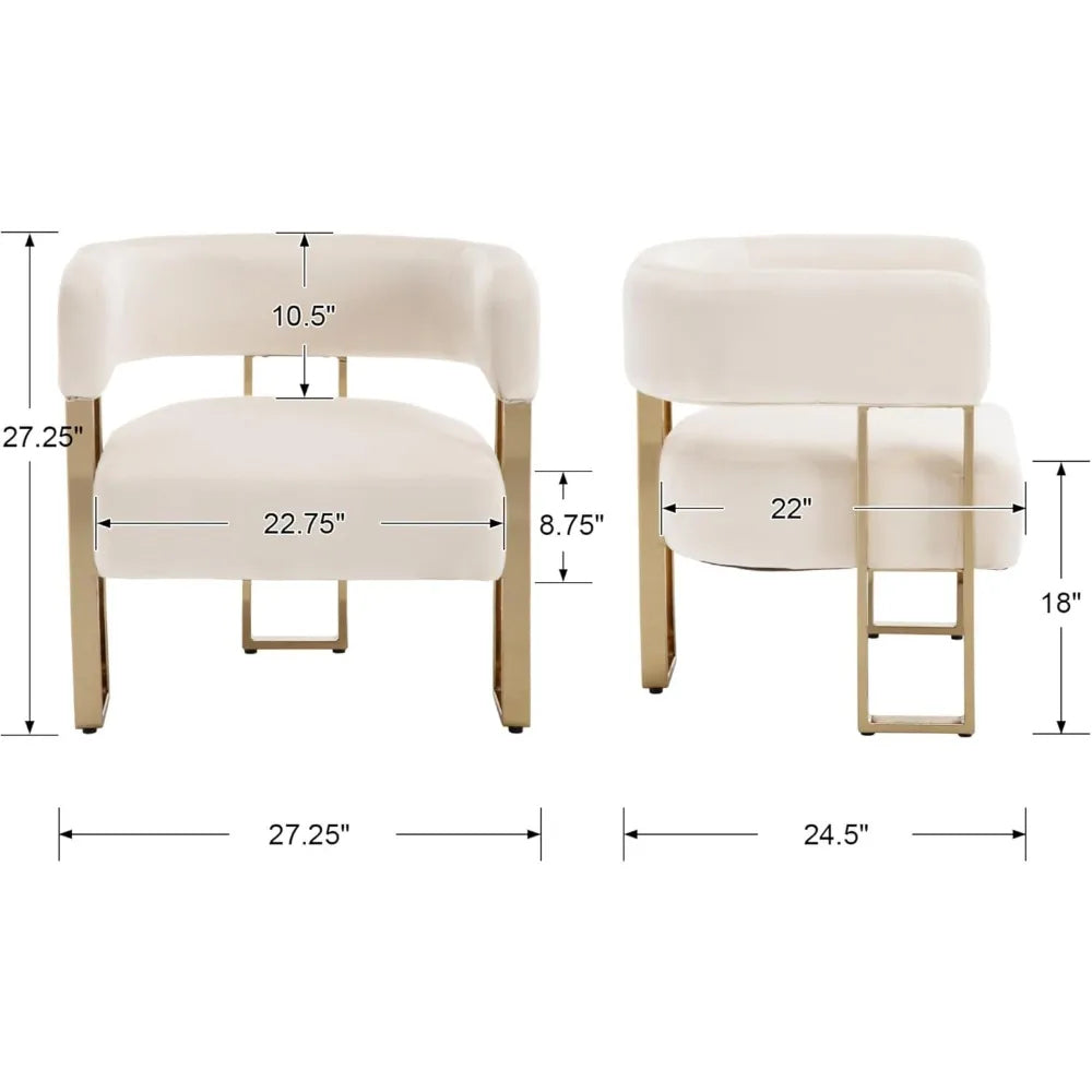 Ivory Velvet Accent Chairs - Gold Metal Legs, Set of 2