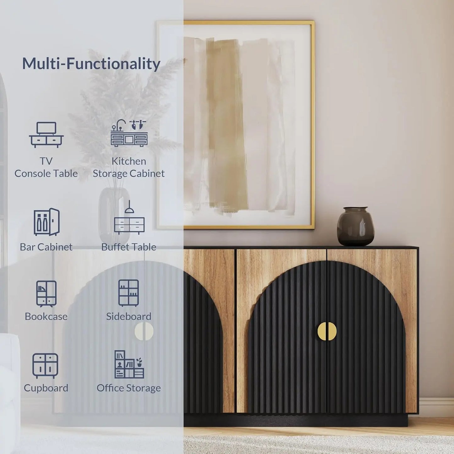 65 Inch Fluted Buffet Cabinet - Elegant Storage Solution