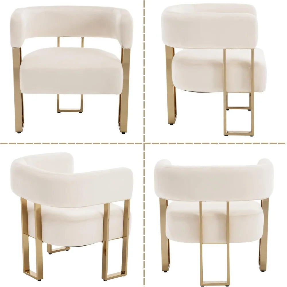 Ivory Velvet Accent Chairs - Gold Metal Legs, Set of 2