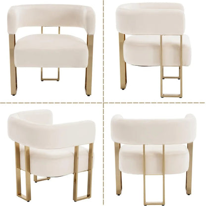 Ivory Velvet Accent Chairs - Gold Metal Legs, Set of 2
