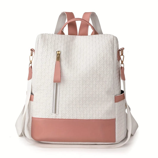 Colorblock Backpack Purse - Geometric Anti-theft Travel Bag