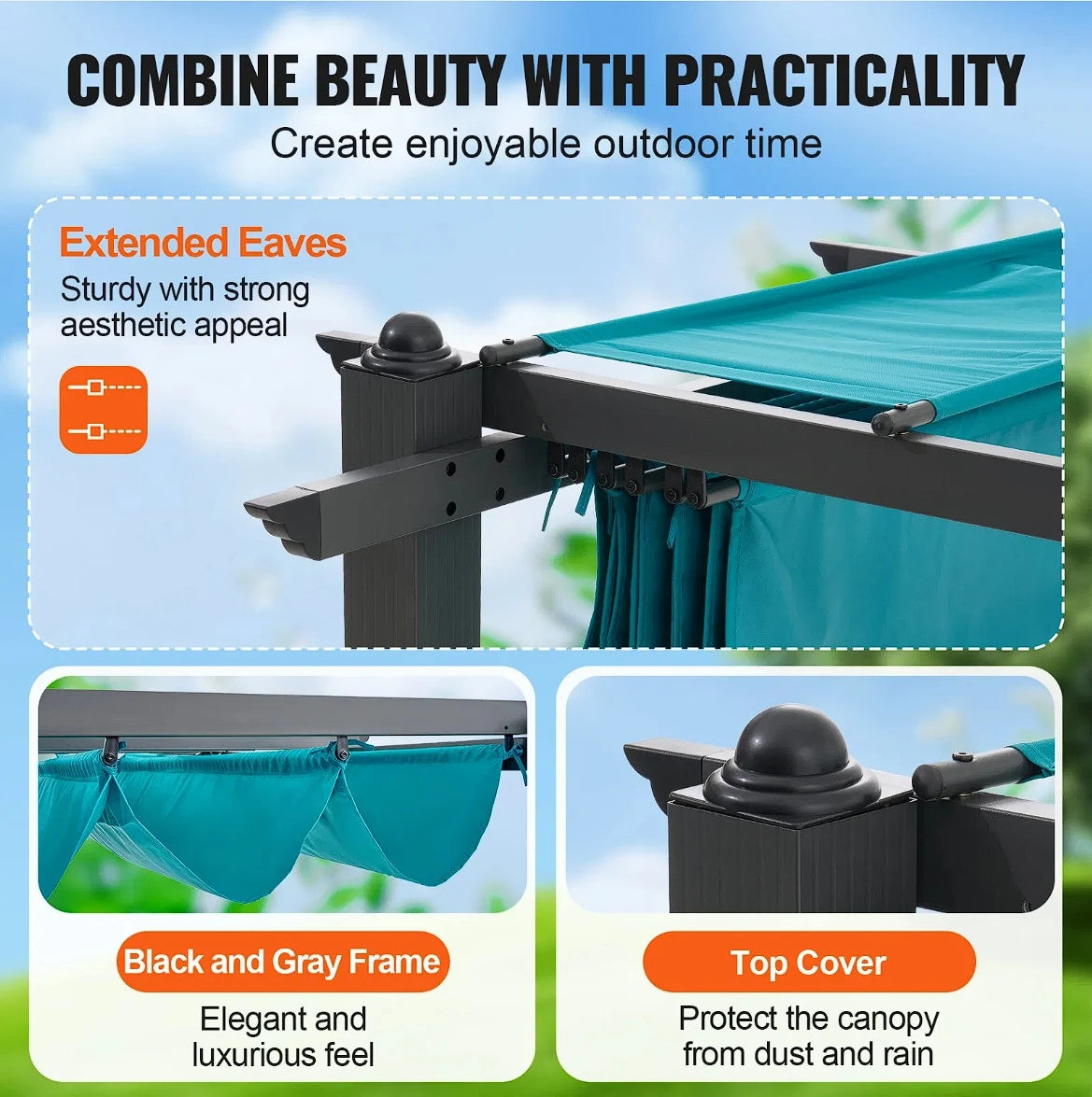 VEVOR 10'x13' Retractable Pergola - Durable Aluminum & Sun Shade